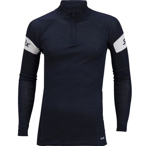Swix RaceX Warm Bodywear Half Zip Top Base Layer Merino Wool Navy Blue Large - Picture 1 of 7
